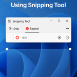 Windows 11 Snipping Tool screen recording interface, capturing a selected desktop region without third-party software