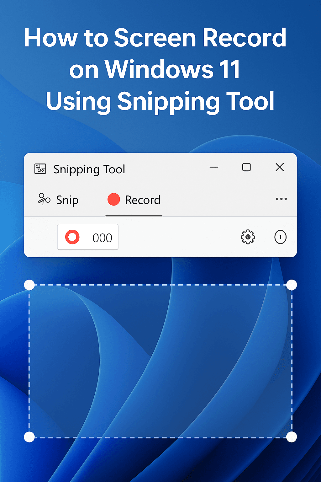 Windows 11 Snipping Tool screen recording interface, capturing a selected desktop region without third-party software