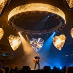 Ed Sheeran performing under a circular LED halo on the Mathematics Tour