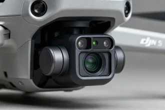 Close-up view of DJI Mini 5 Pro showcasing 1-inch sensor and LiDAR