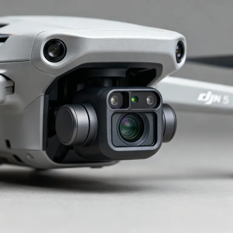 Close-up view of DJI Mini 5 Pro showcasing 1-inch sensor and LiDAR