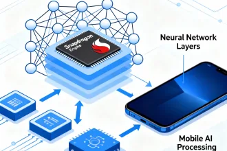Neural network visualization highlighting Snapdragon AI capabilities