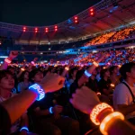 Audience wearing PixMob LED wristbands synchronized with the Eras Tour show