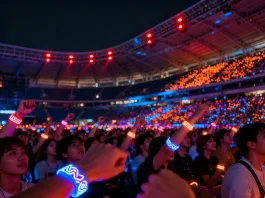 Público con pulseras LED PixMob sincronizadas con el espectáculo Eras Tour