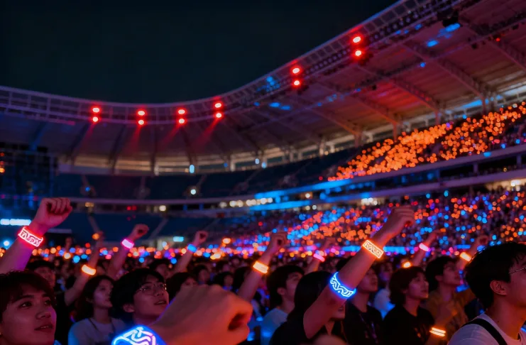Public portant des bracelets LED PixMob synchronisés avec le spectacle Eras Tour