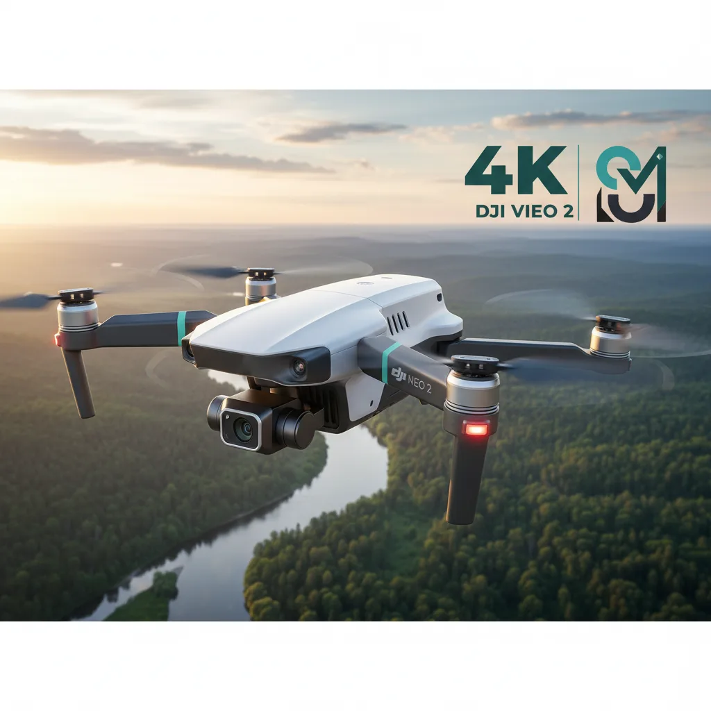 DJI Neo 2 compact drone hovering in flight with 4K video recording capability and LiDAR obstacle detection