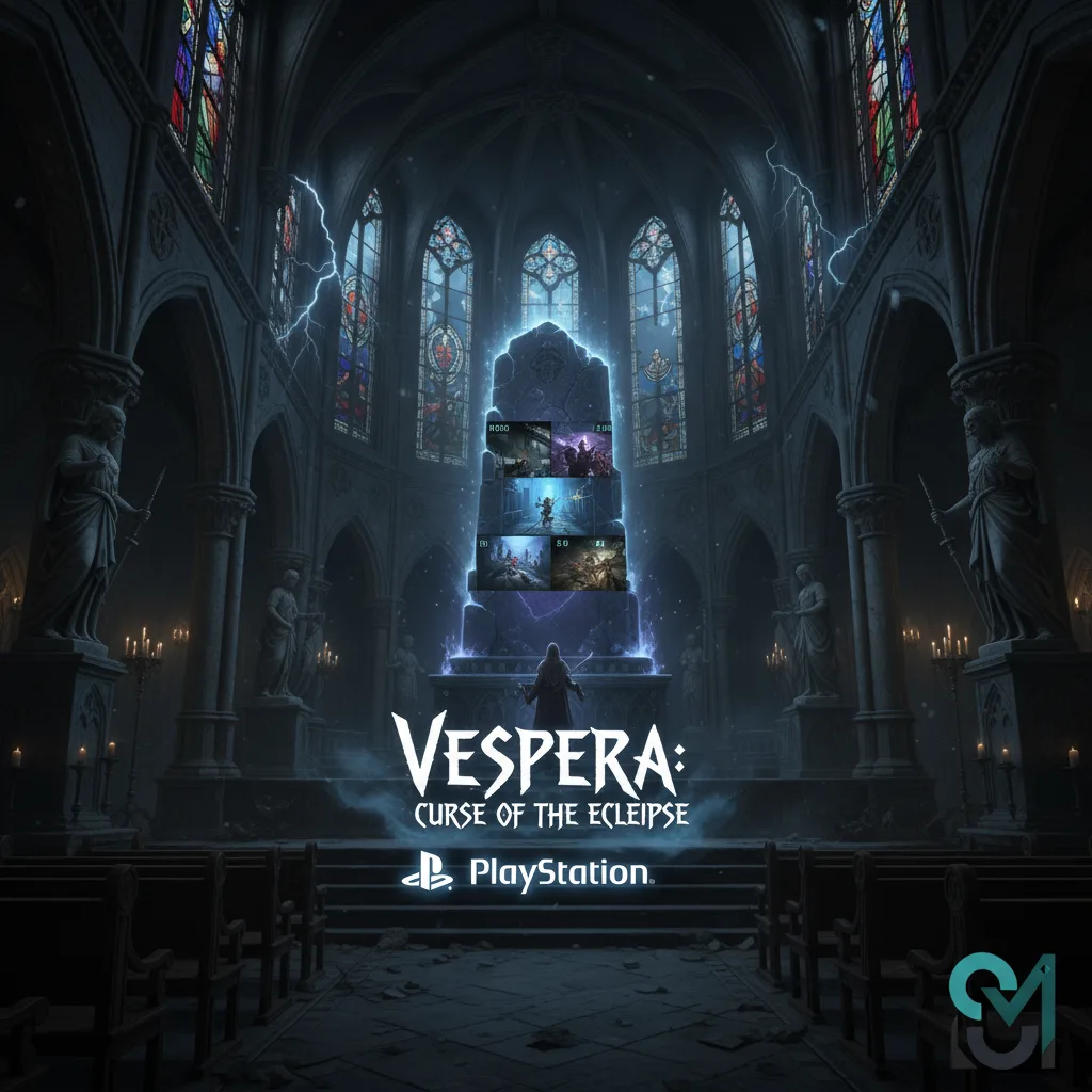 Gothic PlayStation game character with cloaked figure holding firearm in eerie nighttime setting, featuring Graham Miranda logo watermark