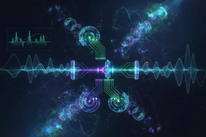 Visualization of Quantum Echoes algorithm showing forward signal evolution, qubit perturbation, reverse evolution, and echo measurement process demonstrating quantum interference patterns"