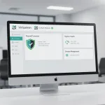 Virtualmin control panel dashboard interface with firewall protection shield and Graham Miranda verification logo for Debian 12 server management