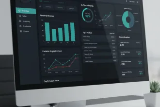 Professional ERP dashboard showing real-time business analytics and financial metrics for small business management