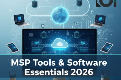 MSP tools software dashboard showing cloud infrastructure monitoring, network connections and IT management platform for small business 2026
