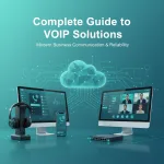 VoIP softphone solutions dashboard displaying team communication interface, call management screens, and cloud calling infrastructure with connection nodes