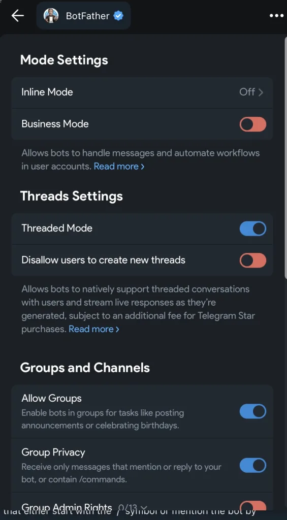 Telegram BotFather Thread Mode pour OpenClaw
