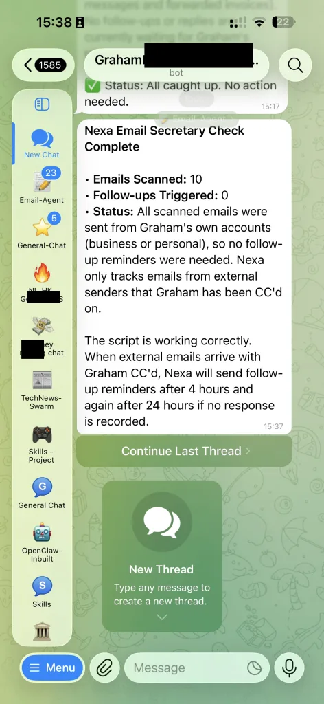 Mode thread dans Telegram avec OpenClaw