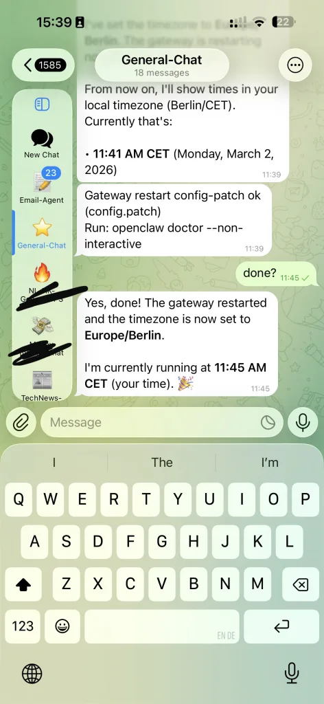 A quoi ressemble un Thread Mode dans Telegram avec OpenClaw