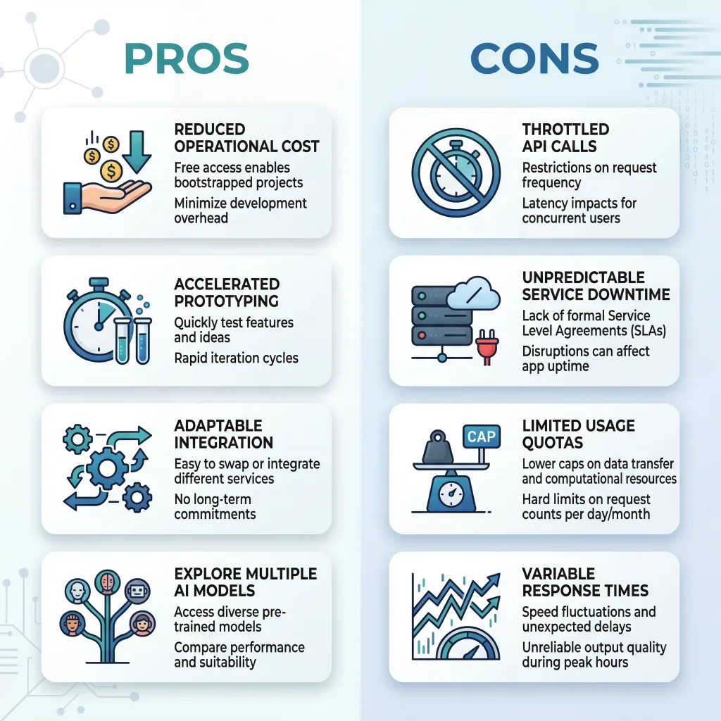 Pros and cons infographic for free APIs used with OpenClaw